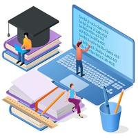 Online education.The concept of getting an education using the Internet.You can use it for web design, infographics, and banners.Flat isometric vector illustration on a white background.