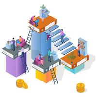 People are engaged in office work.Concept of joint activity.People interacting with each other.An isometric illustration of teamwork.Vector illustration. vector