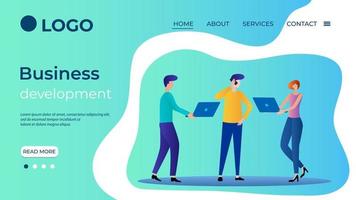 Business development.People are engaged in business support.Teamwork business investment.The template of the landing page.Flat vector illustration.