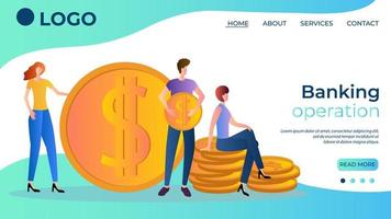 Banking.Exchange of currency.Financial support.Concept of financial activity.Financial control.The template of the landing page.Flat vector illustration.