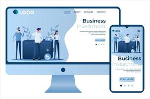 Business investment.People are investing in businesses.Website template, landing page concept.Responsive design.The screen of the smartphone and the computer.Vector illustration. vector