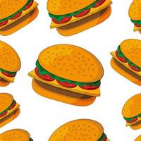 Seamless pattern of delicious hand-drawn burgers.Hamburgers, cheeseburgers isolated on a white background.You can use it for packaging paper and for design elements.Vector illustration. vector