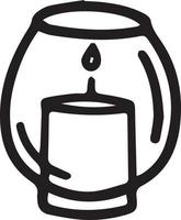 Burning candle in candlestick.Hand-drawn vector illustration in doodle style