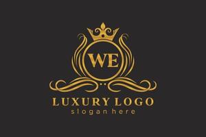 Initial WE Letter Royal Luxury Logo template in vector art for Restaurant, Royalty, Boutique, Cafe, Hotel, Heraldic, Jewelry, Fashion and other vector illustration.