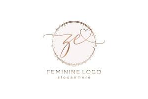 Initial ZE handwriting logo with circle template vector logo of initial wedding, fashion, floral and botanical with creative template.