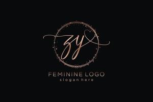 Initial ZY handwriting logo with circle template vector logo of initial wedding, fashion, floral and botanical with creative template.