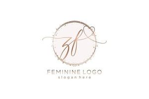 Initial ZF handwriting logo with circle template vector logo of initial wedding, fashion, floral and botanical with creative template.