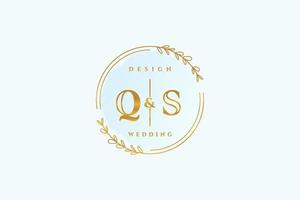 Initial QS beauty monogram and elegant logo design handwriting logo of initial signature, wedding, fashion, floral and botanical with creative template. vector