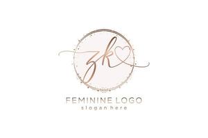 Initial ZK handwriting logo with circle template vector logo of initial wedding, fashion, floral and botanical with creative template.