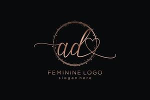 Initial AD handwriting logo with circle template vector logo of initial wedding, fashion, floral and botanical with creative template.