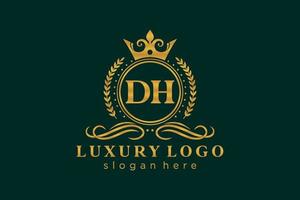 plantilla de logotipo de lujo real de letra dh inicial en arte vectorial para restaurante, realeza, boutique, cafetería, hotel, heráldica, joyería, moda y otras ilustraciones vectoriales. vector