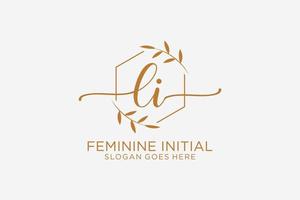 Initial LI beauty monogram and elegant logo design handwriting logo of initial signature, wedding, fashion, floral and botanical with creative template. vector