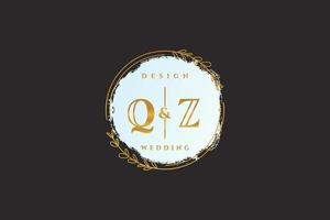 Initial QZ beauty monogram and elegant logo design handwriting logo of initial signature, wedding, fashion, floral and botanical with creative template. vector