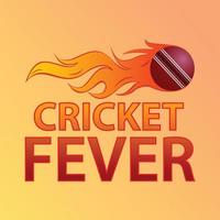 texto de fiebre de cricket con ilustración de vector premium de bola de fuego