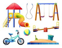 Set of kids playground equipment in cartoon style vector