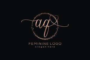 Initial AQ handwriting logo with circle template vector logo of initial wedding, fashion, floral and botanical with creative template.