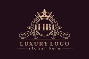 HB Initial Letter Gold calligraphic feminine floral hand drawn heraldic monogram antique vintage style luxury logo design Premium Vector