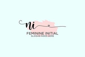 Initial NI beauty monogram and elegant logo design handwriting logo of initial signature, wedding, fashion, floral and botanical with creative template. vector