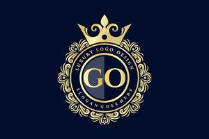 GO Initial Letter Gold calligraphic feminine floral hand drawn heraldic monogram antique vintage style luxury logo design Premium Vector