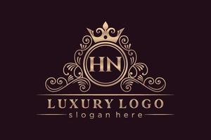 HN Initial Letter Gold calligraphic feminine floral hand drawn heraldic monogram antique vintage style luxury logo design Premium Vector