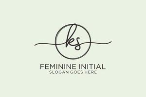 Initial KS handwriting logo with circle template vector logo of initial signature, wedding, fashion, floral and botanical with creative template.