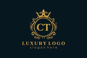 Initial CT Letter Royal Luxury Logo template in vector art for Restaurant, Royalty, Boutique, Cafe, Hotel, Heraldic, Jewelry, Fashion and other vector illustration.