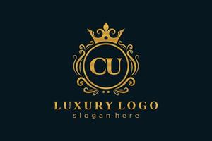 Initial CU Letter Royal Luxury Logo template in vector art for Restaurant, Royalty, Boutique, Cafe, Hotel, Heraldic, Jewelry, Fashion and other vector illustration.