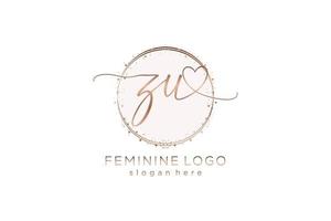 Initial ZU handwriting logo with circle template vector logo of initial wedding, fashion, floral and botanical with creative template.