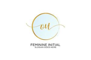 Initial OU handwriting logo with circle template vector signature, wedding, fashion, floral and botanical with creative template.