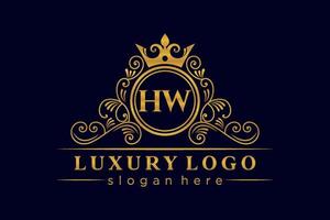HW Initial Letter Gold calligraphic feminine floral hand drawn heraldic monogram antique vintage style luxury logo design Premium Vector