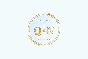 Initial QN beauty monogram and elegant logo design handwriting logo of initial signature, wedding, fashion, floral and botanical with creative template. vector