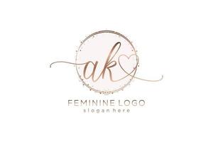 Initial AK handwriting logo with circle template vector logo of initial wedding, fashion, floral and botanical with creative template.