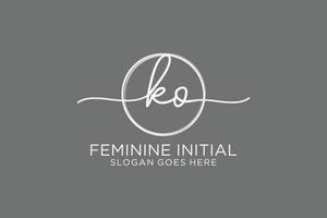 Initial KO handwriting logo with circle template vector logo of initial signature, wedding, fashion, floral and botanical with creative template.