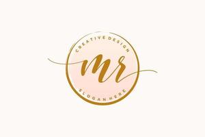 Initial MR handwriting logo with circle template vector signature, wedding, fashion, floral and botanical with creative template.