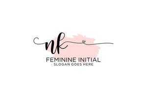 Initial NK beauty monogram and elegant logo design handwriting logo of initial signature, wedding, fashion, floral and botanical with creative template. vector