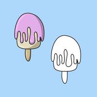 A set of images, oval ice cream, poured with white and pink chocolate, glaze, vector illustration in cartoon style on a colored background