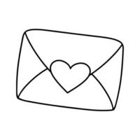 Monochrome image, Love letter, large vintage closed envelope with a heart, vector illustration in cartoon style on a white background