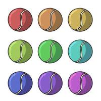 Set of colored icons, tennis ball, round rubber ball for playing, vector illustration in cartoon style