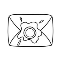 Monochrome Large vintage sealed envelope with sealing wax, vector illustration in cartoon style on a white background