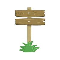 Wooden stand on a post, stand with green grass, vector illustration in flat style on a white background