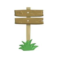 Wooden stand on a post, stand with green grass, vector illustration in flat style on a white background