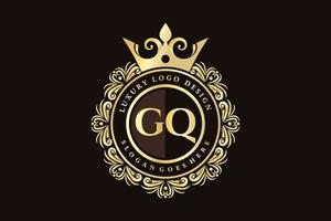 GQ Initial Letter Gold calligraphic feminine floral hand drawn heraldic monogram antique vintage style luxury logo design Premium Vector