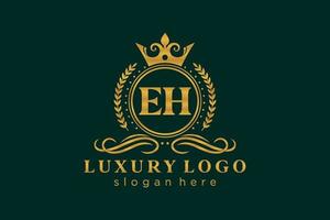 plantilla de logotipo de lujo real con letra eh inicial en arte vectorial para restaurante, realeza, boutique, cafetería, hotel, heráldica, joyería, moda y otras ilustraciones vectoriales. vector