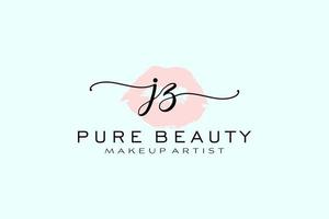 diseño de logotipo prefabricado inicial de labios de acuarela jz, logotipo para la marca comercial de maquilladores, diseño de logotipo de boutique de belleza rubor, logotipo de caligrafía con plantilla creativa. vector