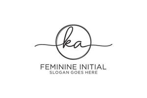 Initial KA handwriting logo with circle template vector logo of initial signature, wedding, fashion, floral and botanical with creative template.