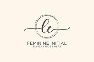 Initial LE beauty monogram and elegant logo design handwriting logo of initial signature, wedding, fashion, floral and botanical with creative template. vector