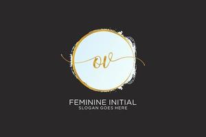 Initial OV handwriting logo with circle template vector signature, wedding, fashion, floral and botanical with creative template.