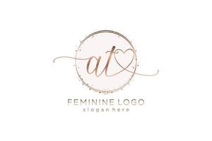 Initial AT handwriting logo with circle template vector logo of initial wedding, fashion, floral and botanical with creative template.