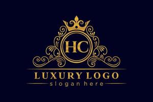 HC Initial Letter Gold calligraphic feminine floral hand drawn heraldic monogram antique vintage style luxury logo design Premium Vector