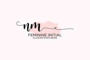 Initial NM beauty monogram and elegant logo design handwriting logo of initial signature, wedding, fashion, floral and botanical with creative template. vector